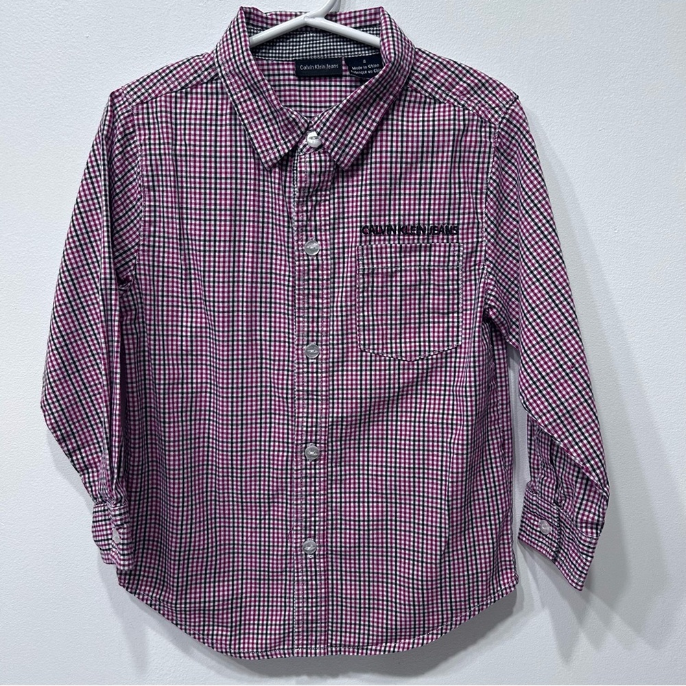 Calvin Klein Jeans Boys Checkered Button Down Long Sleeve Shirt Size 4